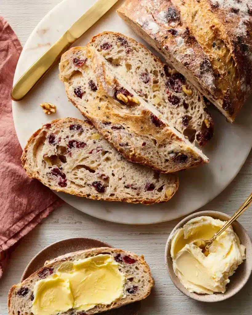 Crusty Cranberry Nut No Knead Bread Recipe