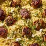 One-Pan Greek Chicken Meatballs and Lemon Orzo Recipe