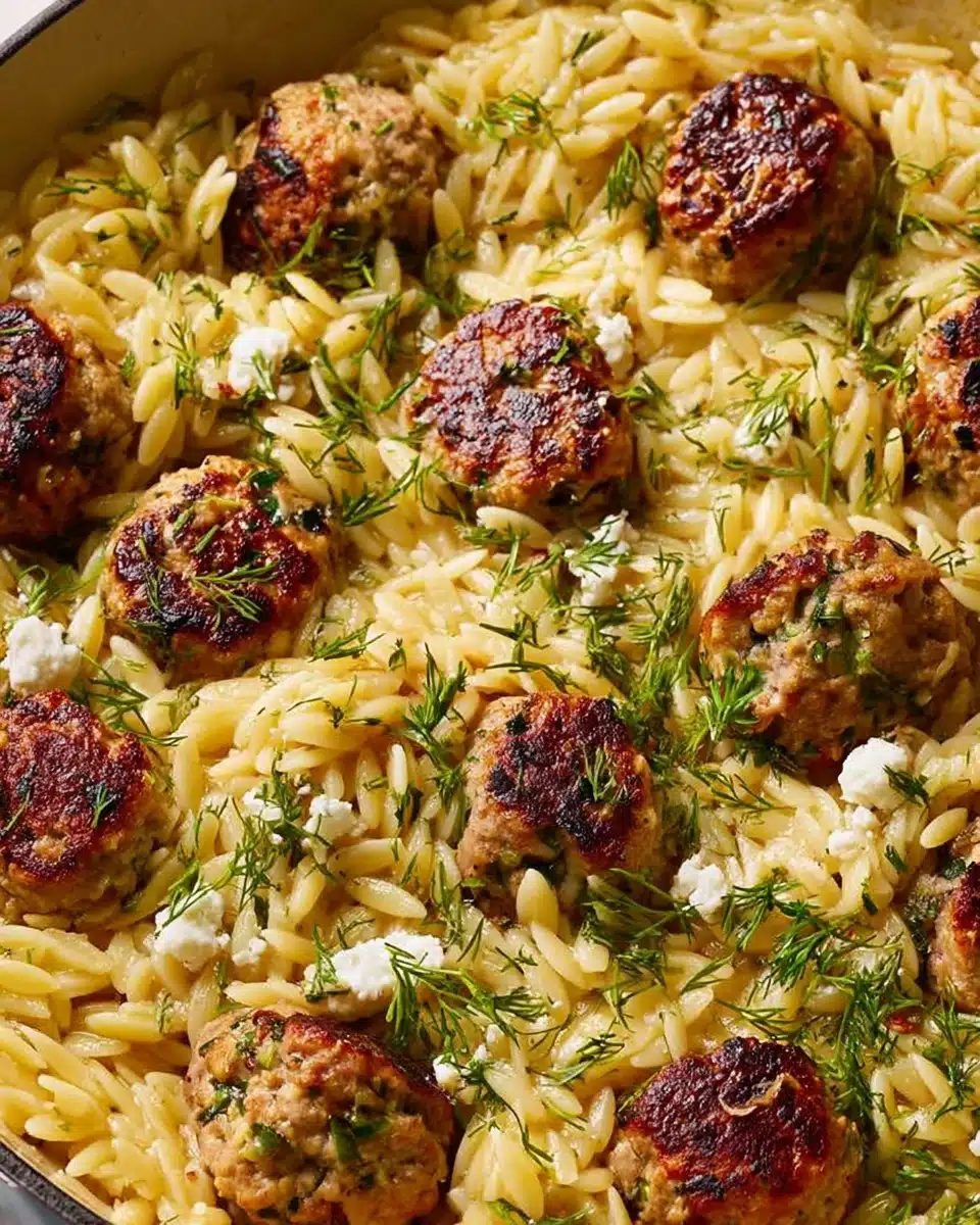 One-Pan Greek Chicken Meatballs and Lemon Orzo Recipe