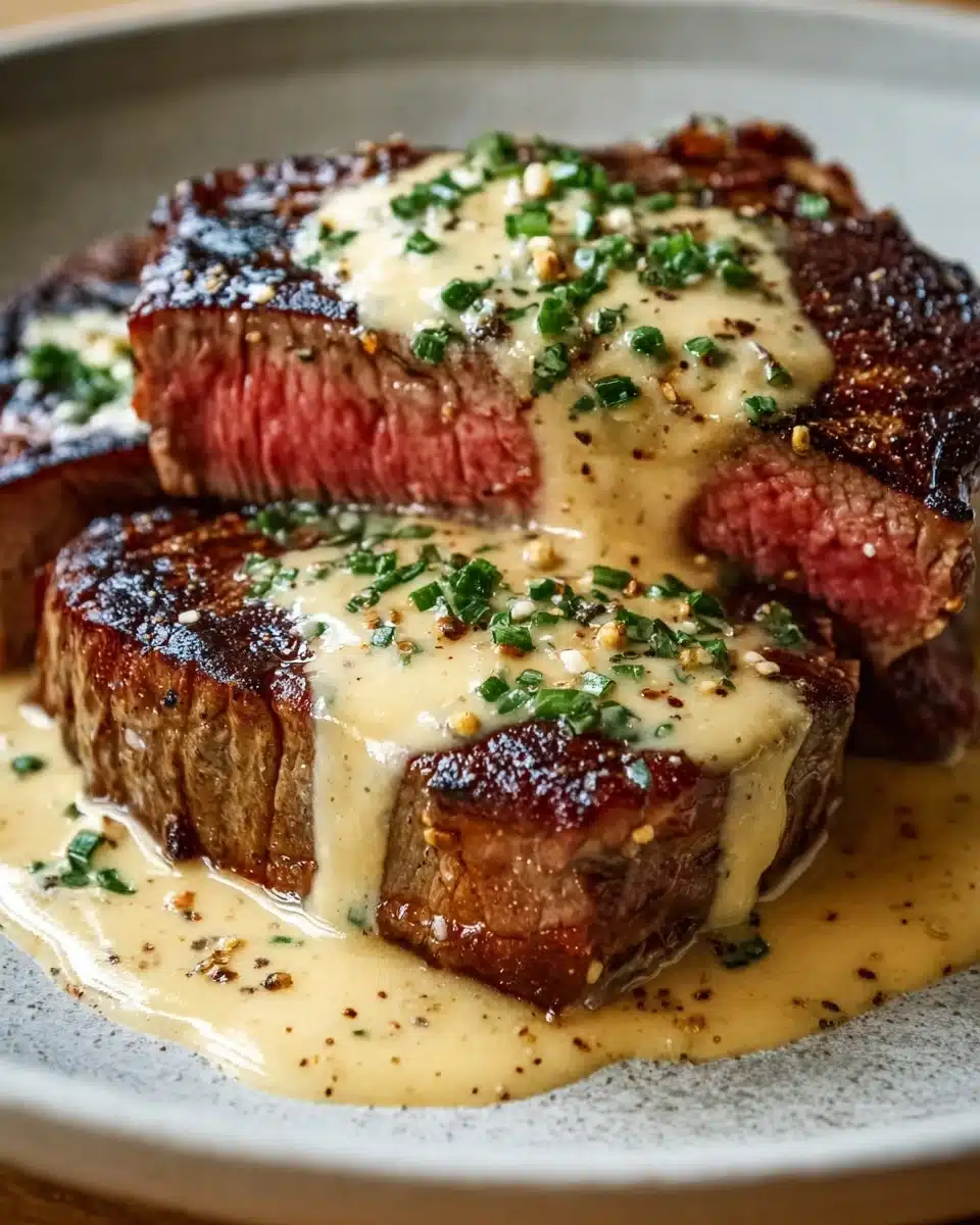 JUICY STEAK WITH CREAMY GARLIC SAUCE Recipe