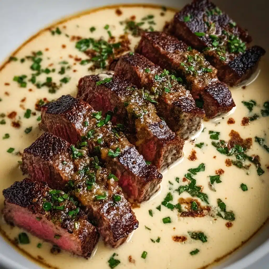 JUICY STEAK WITH CREAMY GARLIC SAUCE Recipe - Recipe Image