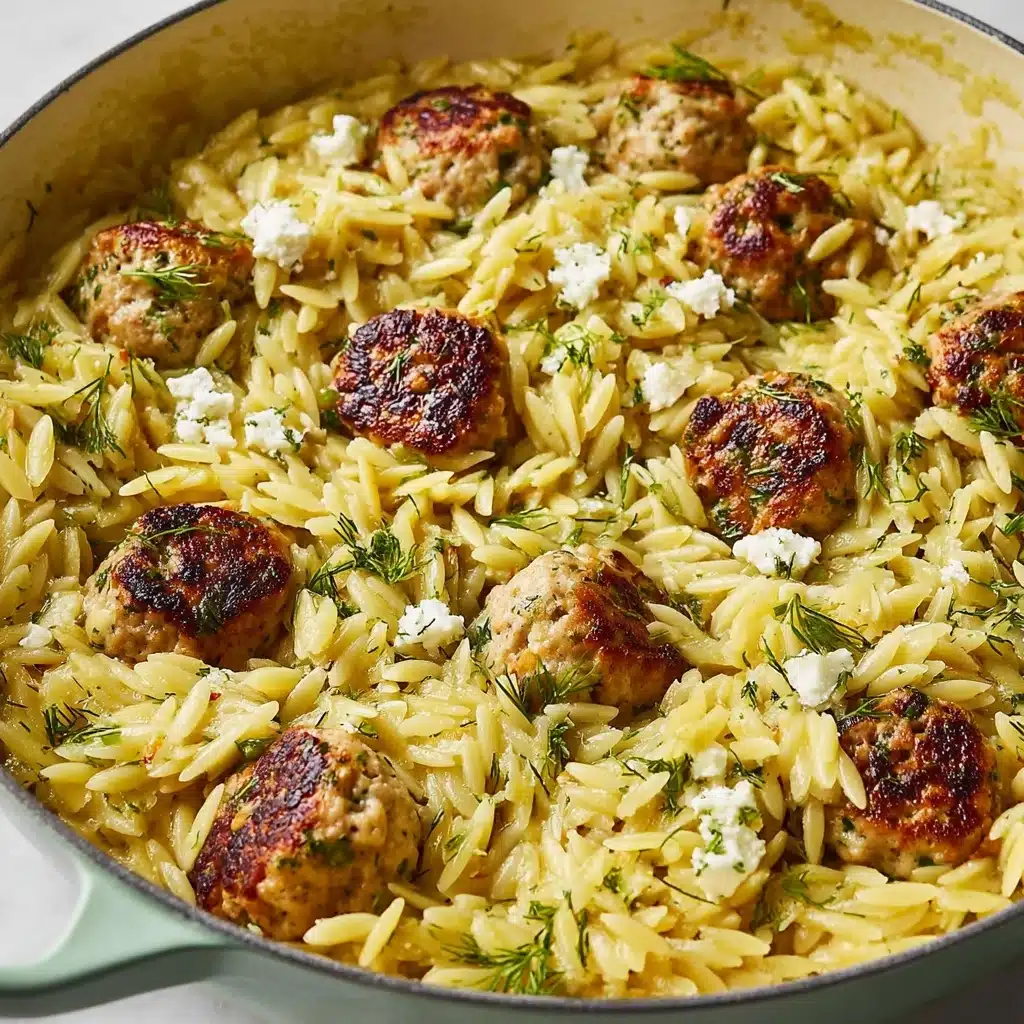 One-Pan Greek Chicken Meatballs and Lemon Orzo Recipe - Recipe Image