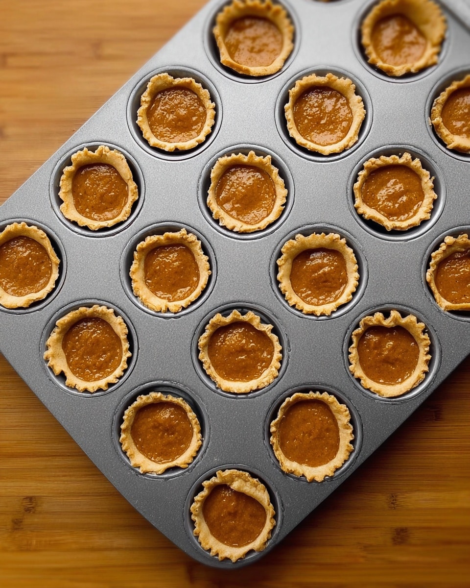 Small tartlets are arranged on a round wooden board, each with a golden-brown crust that looks flaky and slightly folded at the edges. The filling inside is a smooth, glossy, amber-colored mixture that appears soft and thick. The tartlets are evenly spaced, showing about two layers: the light, flaky crust forming the base and sides, and the warm-colored filling sitting neatly inside. The background is softly blurred, highlighting the tartlets. photo taken with an iphone --ar 4:5 --v 7