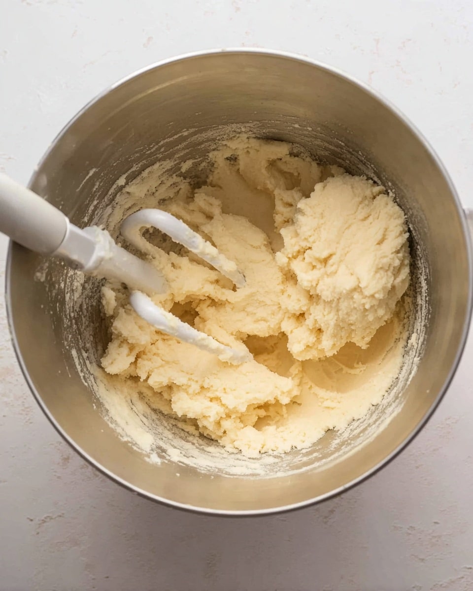 A round bundt cake with a light brown color sits on a black cooling rack over a white marbled surface. The cake has a smooth outer texture with visible tiny specks, showing a moist but baked appearance. A thick, creamy white glaze is being poured evenly from a metal bowl onto the top of the cake, dripping down in thick streams over the sides, creating glossy streaks that contrast with the cake’s texture. The glaze is fresh and flowing, covering much of the top surface and some of the sides while the black rack underneath catches the drips. Photo taken with an iphone --ar 4:5 --v 7