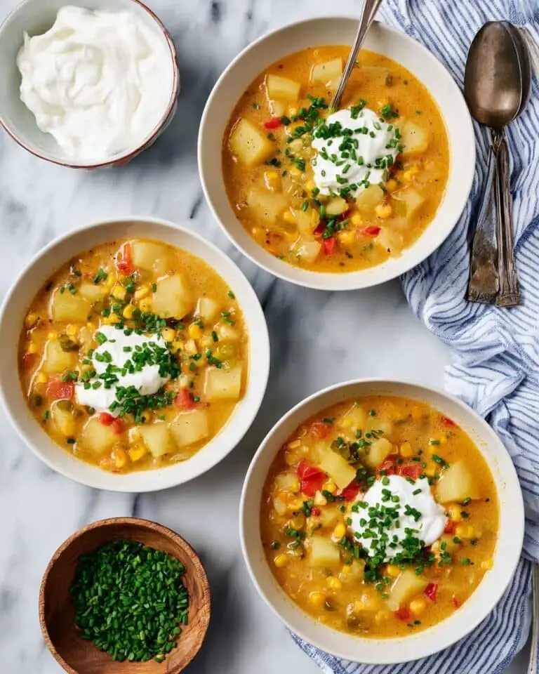 Hearty Creamy Corn Chowder with Potatoes and Roasted Red Pepper Recipe
