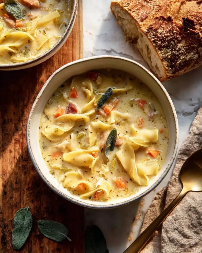 Healthier Slow Cooker Creamy Tortellini Vegetable Soup Recipe
