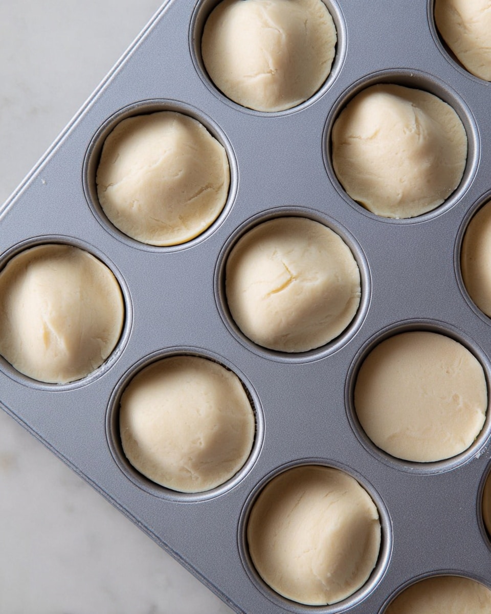 Several small tartlets are arranged closely on a wooden surface. Each tartlet has a golden-brown, flaky crust folded up at the edges in four points, forming a cup shape. Inside, there are two types of fillings: one with a reddish-purple jam and soft white cheese, and another with an orange-colored jam and white cheese. The jams look shiny and smooth, contrasting with the creamy, crumbly texture of the cheese. The background shows more tartlets slightly out of focus, emphasizing the front ones. photo taken with an iphone --ar 4:5 --v 7