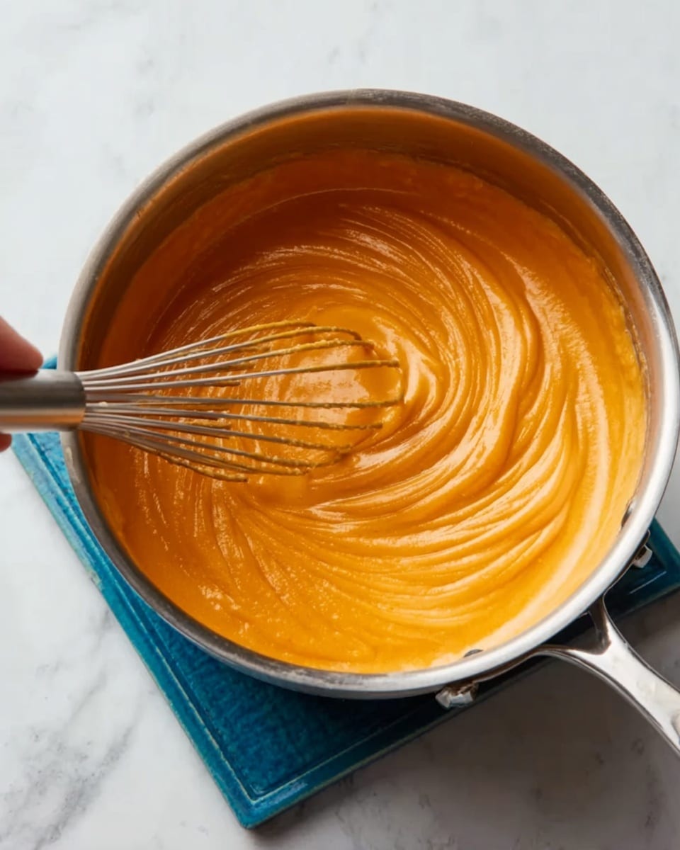 The image shows a small clear glass jar filled with three distinct layers. The bottom layer is dark brown and crumbly, resembling a cookie or crust base. Above it, there is a thick smooth layer of light orange pumpkin-colored cream, taking up most of the jar's height. On top of this, a generous swirl of white whipped cream is piped in elegant ridges, dusted lightly with a fine brown powder. A metal spoon rests inside the jar on the right side. The jar sits on a white marbled surface, with soft natural light highlighting the textures. Photo taken with an iphone --ar 4:5 --v 7