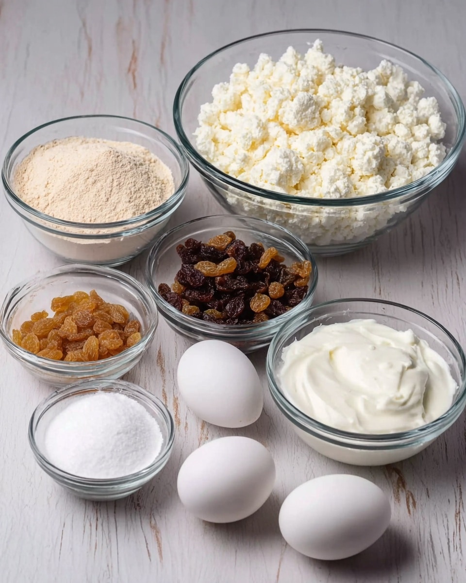 The image shows a thick slice of light yellow cake with visible brown raisins evenly spread inside. The cake has a slightly browned top and soft, spongy texture. On top, there is a cluster of fresh red raspberries and small green mint leaves, placed near the edge of the slice. The slice sits on a round white plate with a dusting of powdered sugar around the base. In the background, part of a larger cake of the same type is visible on a white plate. The surface beneath the plates is a white marbled texture. photo taken with an iphone --ar 4:5 --v 7