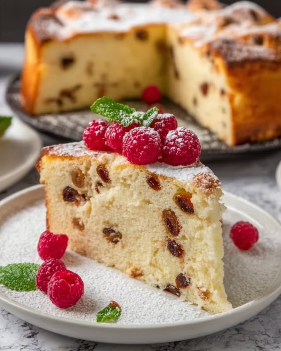 The image shows six clear glass bowls and three white eggs arranged on a white marbled surface. The largest bowl at the back is filled with crumbly white cheese. In front of it, to the left, is a smaller bowl with beige flour, and next to it is a tiny bowl with white baking powder. In the center, there is a bowl of golden brown raisins. To the right of the raisins, there is a bowl of white creamy sour cream, and behind it, a bowl of white granulated sugar. The three smooth white eggs are placed in the front right area of the arrangement. Photo taken with an iphone --ar 4:5 --v 7