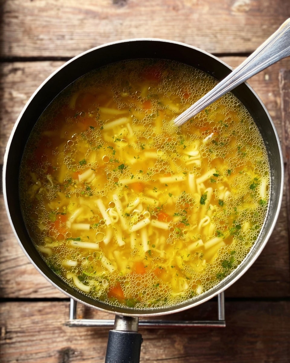 The image shows a bowl of orange-red soup filled with small pieces of rice and some finer ingredients, creating a textured, slightly thick liquid. The soup is served in a white bowl with black specks and a silver spoon resting inside, holding a dollop of white cream topped with chopped green herbs. The bowl is on a white marbled surface with a green and white cloth napkin folded loosely nearby. In the background, there is a small bowl filled with uncooked white rice and a small pile of fresh chopped green herbs on a wooden cutting board. Photo taken with an iphone --ar 4:5 --v 7