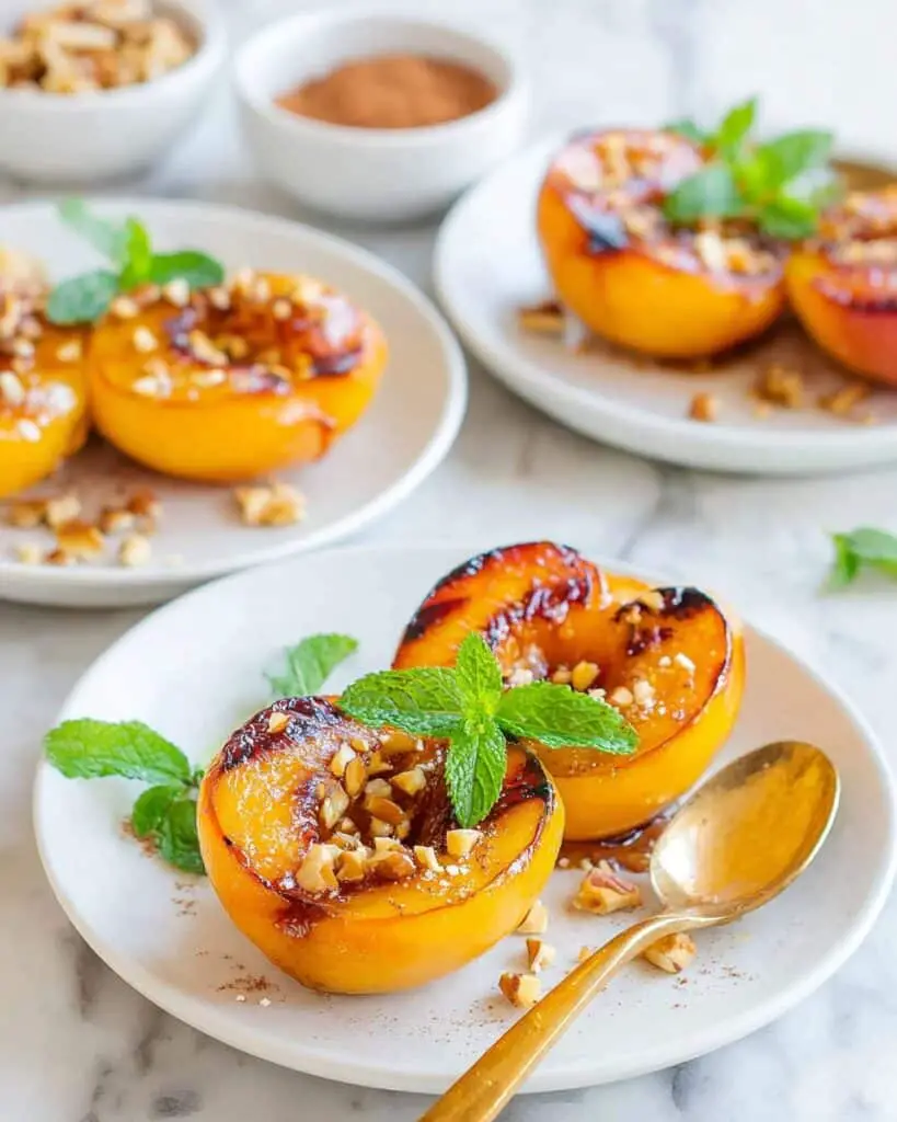 Sweet Caramelized Air Fryer Peaches with Walnuts and Mint Recipe