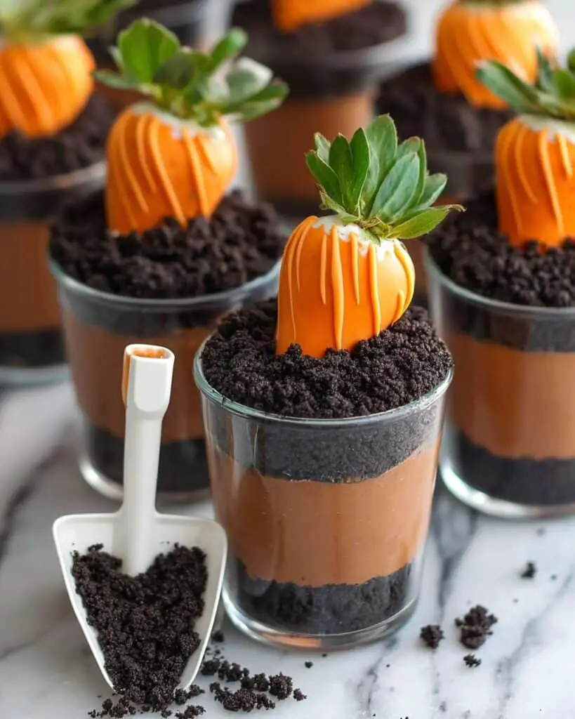 Chocolate Pudding Dirt Cups with Strawberry Carrots Recipe