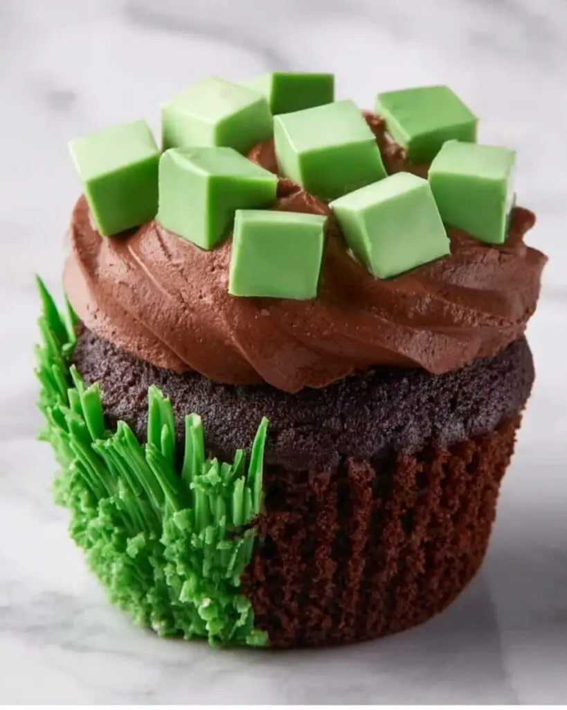Minecraft Cupcakes with Pixelated Grass and Block Toppers Recipe