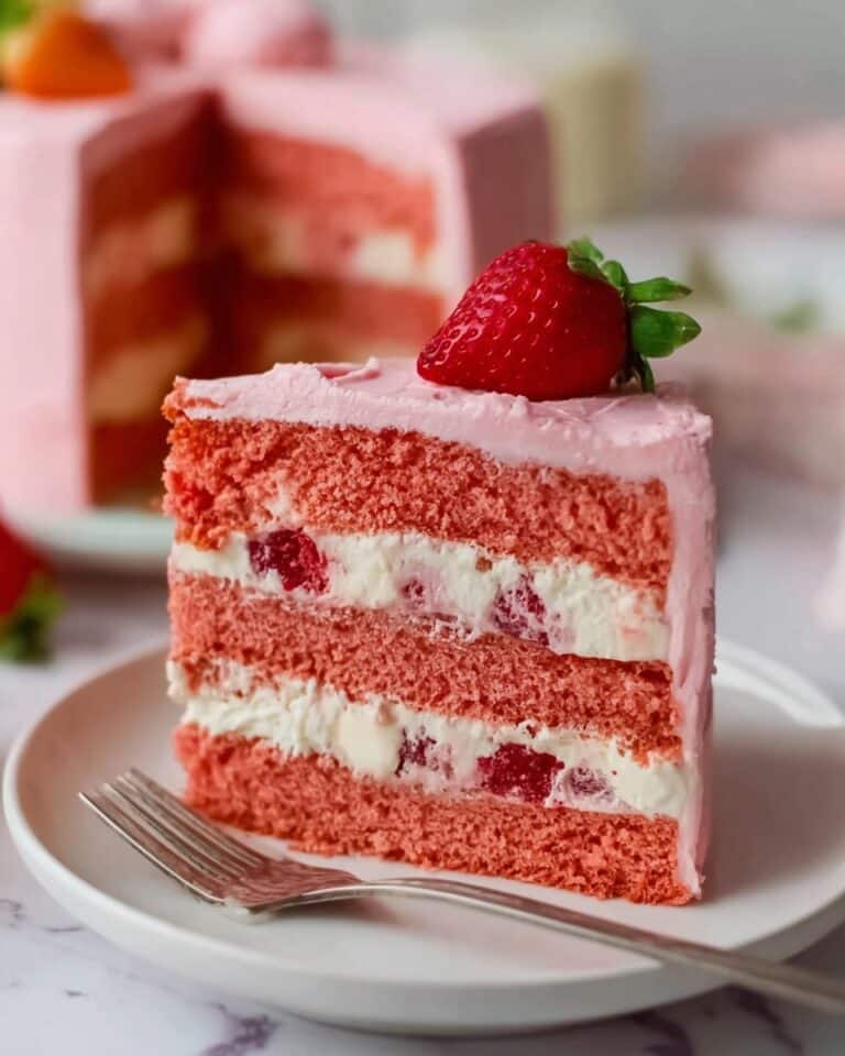 Strawberry Cake with Cream Cheese Frosting & Fresh Filling
