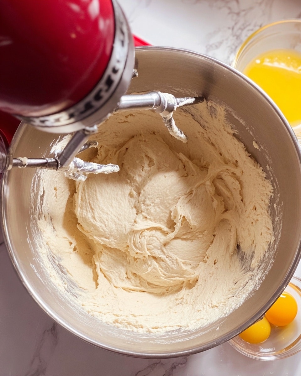 The image shows a round bundt cake with a golden brown top sprinkled with small pieces of nuts. The cake has a smooth, light brown outer layer with a single inner layer of chopped nuts running horizontally through the middle. One slice is missing revealing the inside texture, which is soft and moist. The cake is placed on a white marbled surface. Photo taken with an iphone --ar 4:5 --v 7