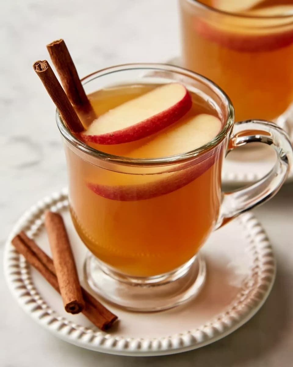 A white slow cooker filled with a warm brown liquid, floating on top are several slices of red and green apple, each showing a clear star-shaped pattern in the center. There are also a few cinnamon sticks floating among the apple slices. A metal ladle is dipping into the liquid, held by a woman's hand. Nearby on the white marbled surface, there is a clear glass cup with the same brown liquid and stacked apple slices inside. The scene is bright and clean. Photo taken with an iphone --ar 4:5 --v 7