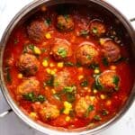 Vegan Beef and Rice Albondigas Soup with Zucchini, Corn, and Spicy Jalapenos Recipe