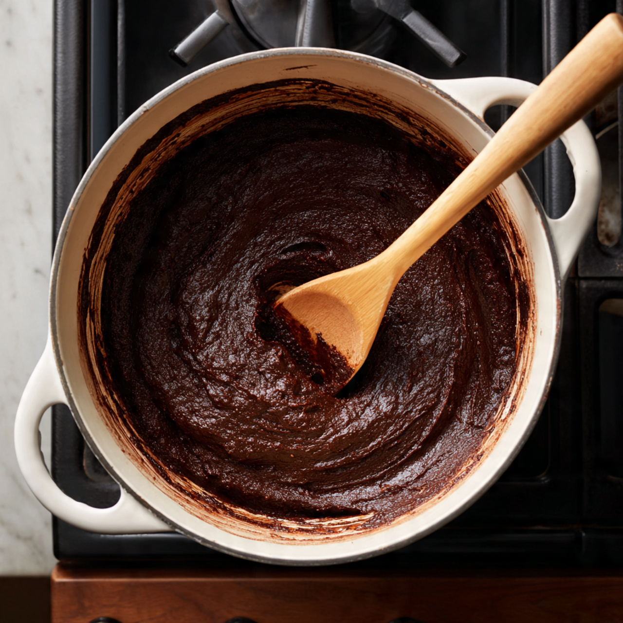 A dessert shaped like a mouse sits on a white plate placed on a white marbled surface. The mouse is covered with small, thin, dark chocolate sprinkles all over its elongated body. It has pink ears and a pink tail made from a smooth candy-like material. Its eyes are small green candies, a tiny round pink candy forms the nose, and thin silver strands serve as whiskers. Around the mouse, there are light yellow flowers with green leaves made of fondant or icing. A single lit candle is inserted on top of the mouse’s back with a small white holder. The scene is softly lit, showing shadows on the plate and surface. photo taken with an iphone --ar 4:5 --v 7