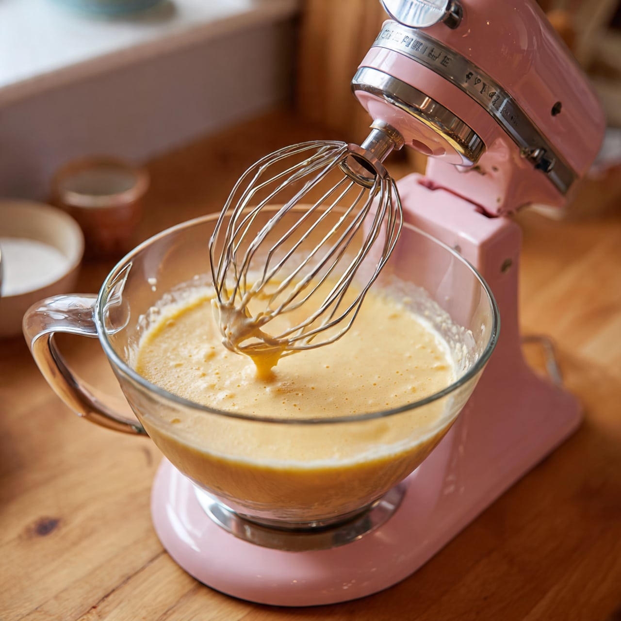 The image shows a sliced loaf of banana bread placed on a wooden cutting board on a white marbled surface. The bread has a golden brown crust, with a slightly darker edge, and a moist, dense inside filled with small bits of banana and darker specks throughout. The slices are thick and stacked slightly overlapping each other, showing the soft texture and tiny air pockets inside. In the background, a red and white checkered cloth and a whole banana are slightly blurred. Photo taken with an iphone --ar 4:5 --v 7