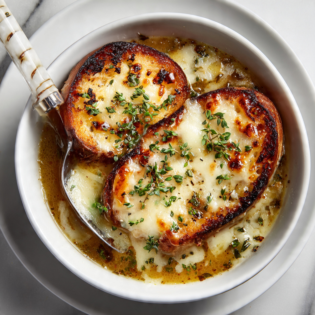 French Onion Soup with Melty Gruyère and Caramelized Onions