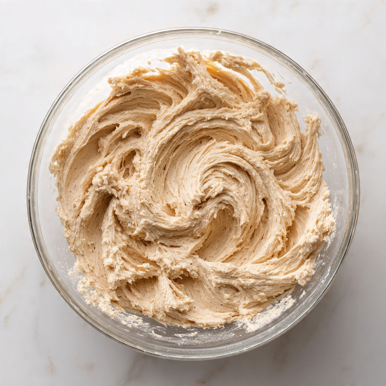 A metal tray holds many round cookies, each with two layers: the bottom layer is light golden brown and soft looking, while the top layer is a shiny dark chocolate spread swirled neatly on each cookie. Small pieces of chopped nuts are sprinkled on top of the chocolate layer. One cookie at the bottom is broken in half, showing its soft texture inside with the chocolate layer still on top. The tray rests on a white marbled surface. Photo taken with an iphone --ar 4:5 --v 7