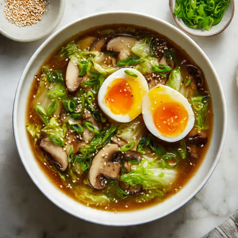 Gingery Vegetable Soup with Soft-Boiled Eggs and Sesame Seeds Recipe