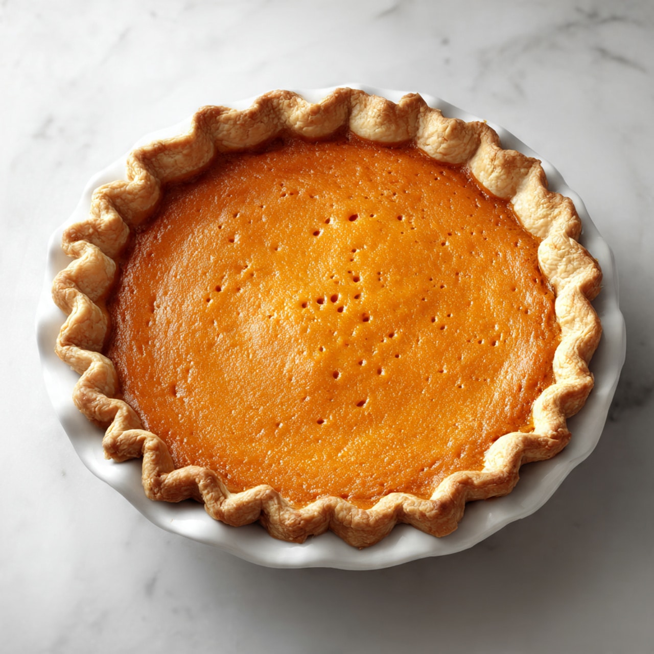A slice of pumpkin pie with three visible layers, starting with a light tan, flaky crust at the bottom, a thick middle layer of smooth, deep orange pumpkin filling, and topped with a large dollop of white whipped cream sprinkled lightly with brown cinnamon. The pie slice sits on a white plate with a green decorative edge, placed on a white marbled surface. In the background, there are blurred shapes that suggest more pies and dishes. Photo taken with an iphone --ar 4:5 --v 7