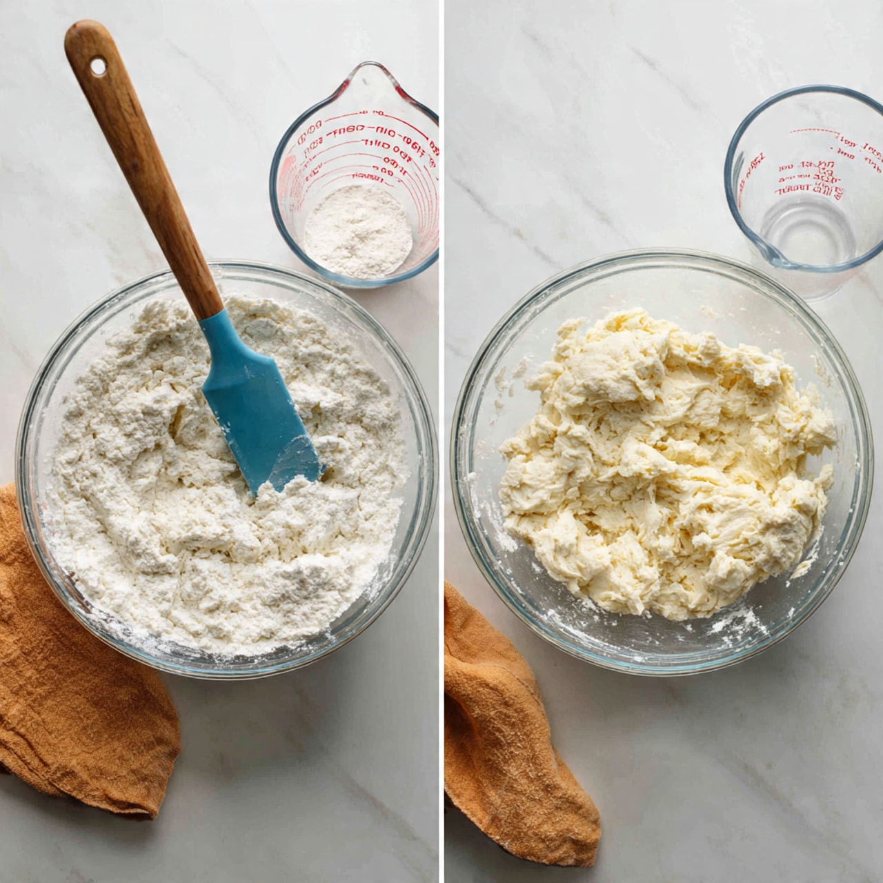 A white plate holds several slices of toasted bread with a slightly crispy, golden-brown crust and a soft, porous inside. The bread slices vary in size and shape, with some broken pieces scattered around. Next to the plate on the white marbled surface, there is a small white bowl filled with shredded cheese, and in the top corner, a glimpse of another white bowl with bright red tomato sauce topped with a small green herb is visible. The overall setting is clean and simple, with warm tones from the toasted bread and the sauce. photo taken with an iphone --ar 4:5 --v 7
