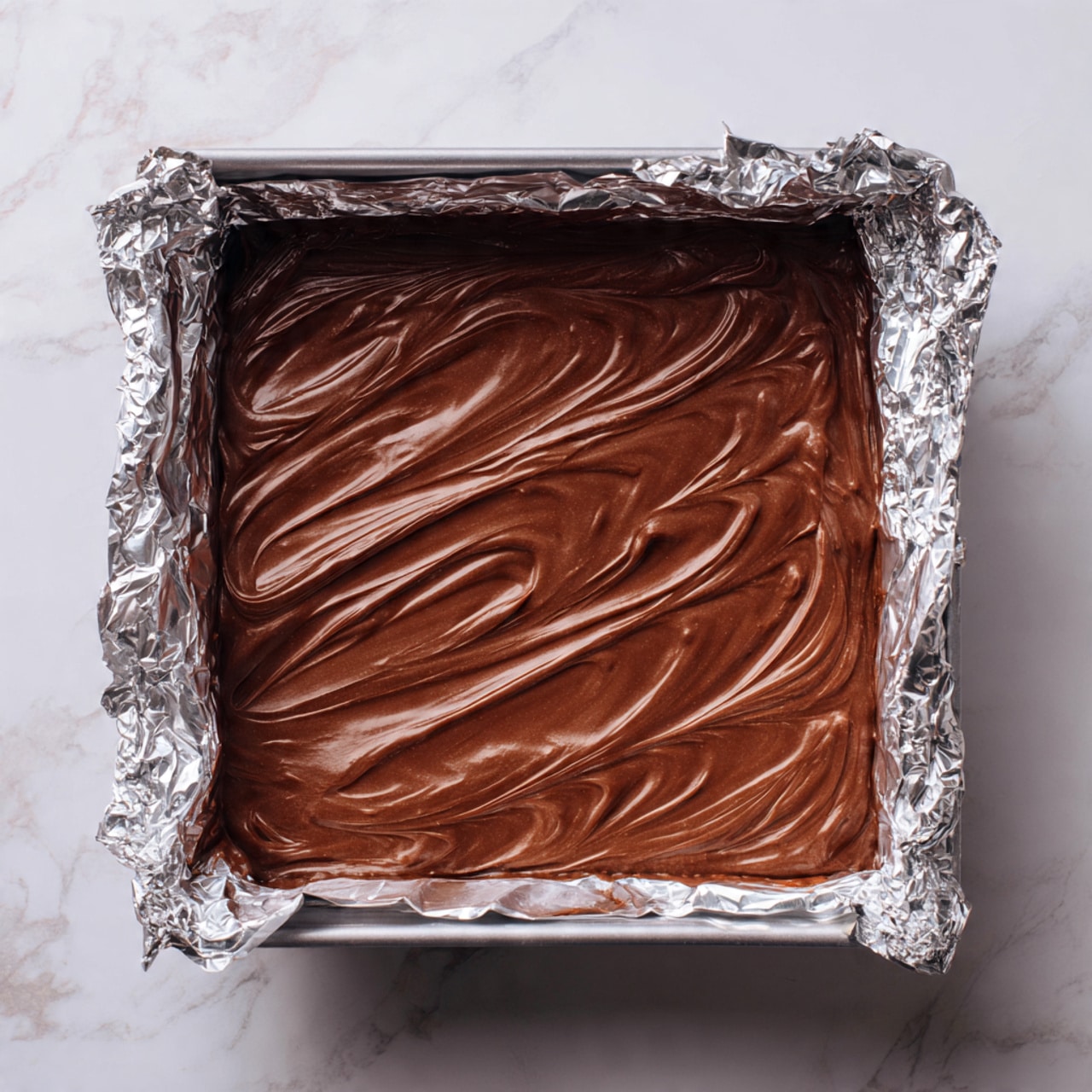 The image shows six square pieces of chocolate fudge stacked on a white plate placed on a white marbled surface. Each piece has two visible layers: a top smooth and glossy dark brown chocolate layer, and a bottom denser, slightly rougher textured layer of a lighter brown color. The fudge pieces are neatly cut with sharp edges, and the top layer has a few small cracks adding to the texture. The arrangement is casual with some pieces resting on top of others. photo taken with an iphone --ar 4:5 --v 7