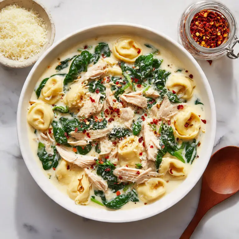 Creamy Chicken Tortellini Soup with Spinach and Parmesan Recipe