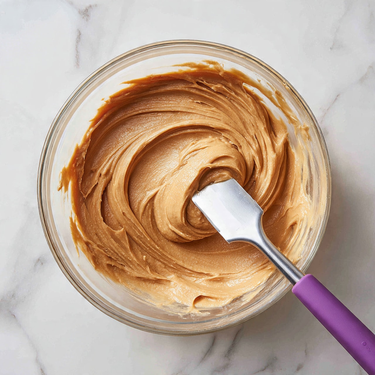 The image shows a creamy pie in a silver foil pie tin resting on a white marbled surface. The pie has a thick, crumbly golden crust forming the base and edge. On top of the crust is a smooth, light tan layer of filling, covered by a fluffy, white whipped topping that is swirled in soft peaks all around. Scattered over the whipped layer are irregular pieces of chocolate candy that add a touch of brown and a rough texture contrast. The overall look is neat and inviting, with the silver foil edge shining softly. photo taken with an iphone --ar 4:5 --v 7