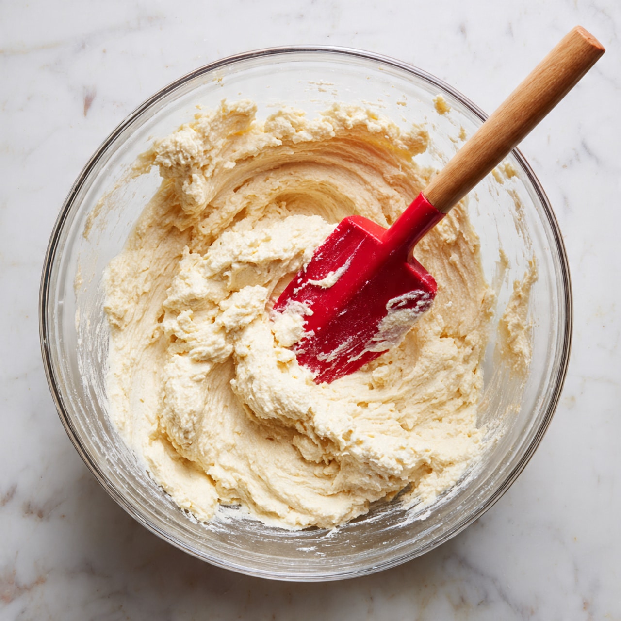 A rectangular metal baking pan with a brown swirl batter inside, showing a marbled pattern of darker and lighter brown shades mixed with creamy white streaks on top. The batter looks smooth with visible swirls of cinnamon or spice mixed evenly across the surface, and a light sprinkling of brown sugar or cinnamon powder adding a textured layer on top. The pan sits on a white marbled surface. photo taken with an iphone --ar 4:5 --v 7