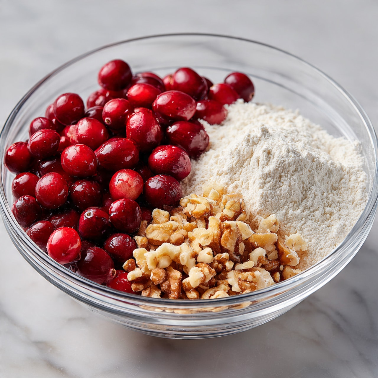 A round deep red baking dish filled with a baked dessert shows a golden brown top layer dotted with red fruit pieces and some light, bubbly spots. The dessert looks soft and slightly uneven in texture, with the red fruit visible under the golden layer. A woman's hand holds a wooden toothpick in the foreground, positioned vertically in front of the baking dish. The dish is sitting on a cooling rack that rests on a white marbled surface. photo taken with an iphone --ar 4:5 --v 7
