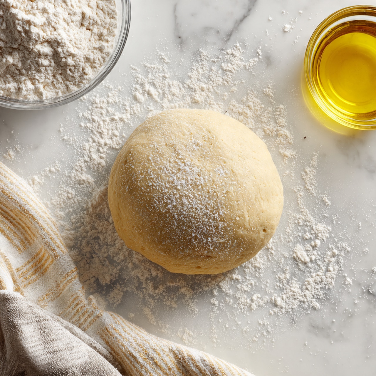 The image shows a pizza on a round white plate, placed on a white marbled surface. The pizza has a thick golden crust that looks soft and slightly bubbly, with some parts browned and crispy. The base layer is a rich red tomato sauce, topped with a thick layer of melted white cheese that stretches as a woman's hand pulls a slice away. On top of the cheese, there are slices of reddish-brown pepperoni and a few bright green bell pepper rings scattered around. The cheese has a smooth, slightly shiny texture with some small browned spots. The photo is bright, clear, and close-up, showing the textures well. Photo taken with an iphone --ar 4:5 --v 7