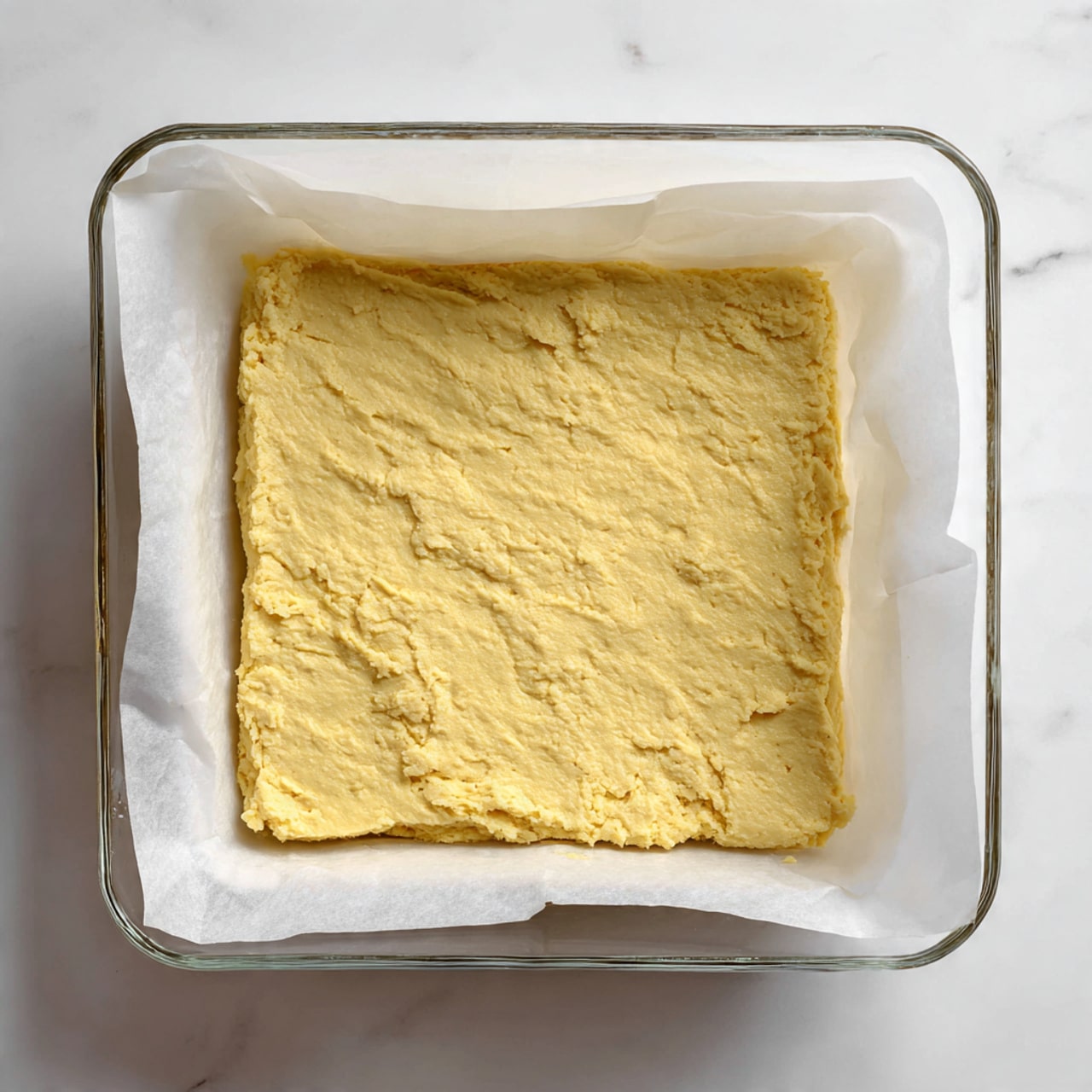 A square dessert bar with a rough, crumbly golden crust forms the base. On top, there is a smooth, pink glaze spread unevenly, some dripping down the sides. The bar is decorated with nine small triangular slices of bright pink grapefruit placed in a loose pattern across the surface. The background is a white marbled texture. Photo taken with an iphone --ar 4:5 --v 7
