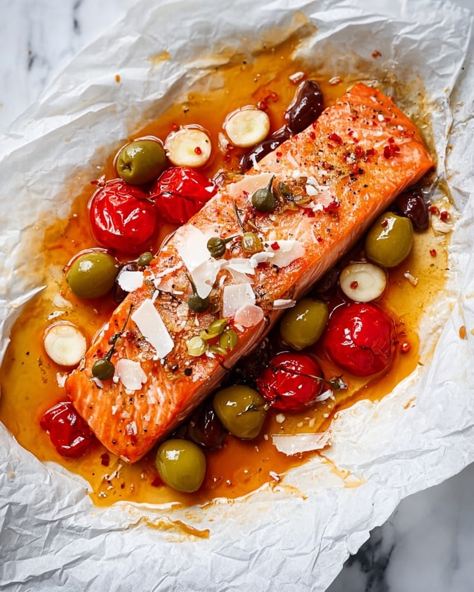 A white bowl filled with a bed of white rice as the bottom layer, topped with a piece of cooked salmon with a slightly crispy, reddish-orange surface. Scattered around the salmon are bright red cherry tomatoes, green olives, thin slices of light beige garlic, and small dark green capers. A silver fork is digging into the salmon, breaking off a piece that shows the soft, pink interior of the fish. The bowl sits on a white marbled surface. photo taken with an iphone --ar 4:5 --v 7
