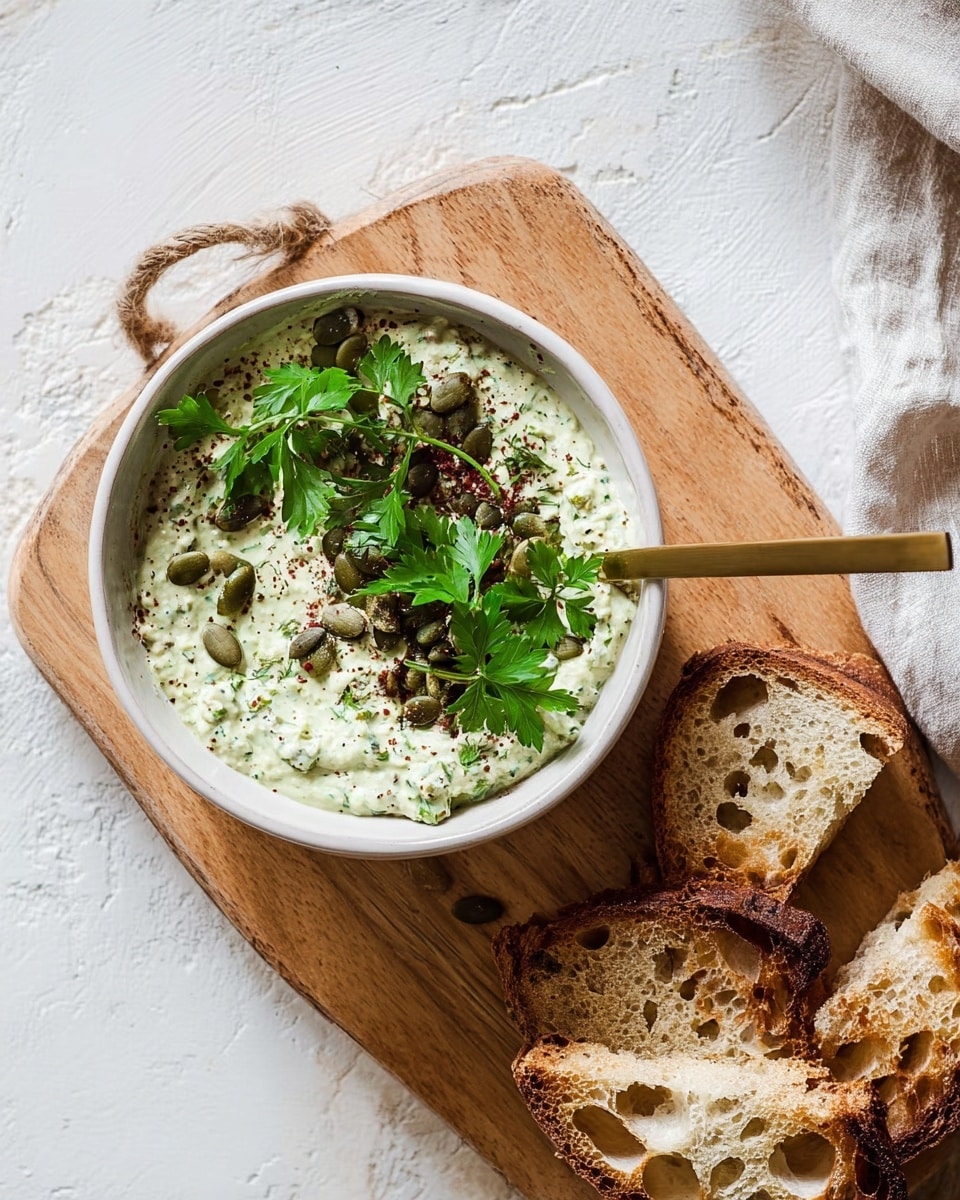 The image shows a stack of seven slices of toasted bread arranged on a wooden board placed on a white marbled surface. Each slice is topped with thin round apple slices that have a light yellow-green color and visible star-shaped core patterns. On top of the toast and apples are scattered dark brown pecans, adding texture and color contrast to the dish. A shiny drizzle of syrup coats the toast, apples, and pecans, giving a glossy look. To the left of the stack, there is a small metal sieve with ground cinnamon inside resting on the white marbled surface, next to a wooden handle. The overall colors are warm with tan, brown, and light green tones. photo taken with an iphone --ar 4:5 --v 7