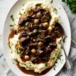 Crockpot and Instant Pot Beef Tips with Pearl Onions and Mushroom Gravy Recipe