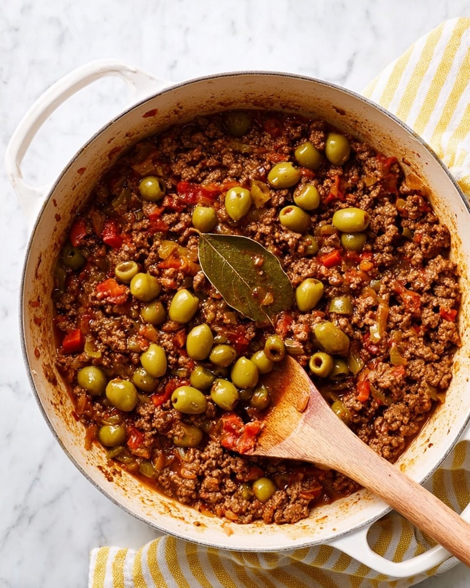 A white bowl holds a colorful dish with three main parts. On the bottom left is a small bed of white rice with two lime wedges placed on top. To the right of the rice is a layer of ground meat cooked with olives, small red bell pepper pieces, and garnished with fresh cilantro leaves. Above this is a neat row of cooked green beans with a vibrant green color. At the top right of the bowl are several round, golden-yellow fried plantain slices, arranged in a small stack. A spoon with a brown wooden handle rests inside the bowl on the right side. The bowl is set on a white marbled surface with some leafy green herbs scattered around and a yellow and white striped cloth nearby. photo taken with an iphone --ar 4:5 --v 7