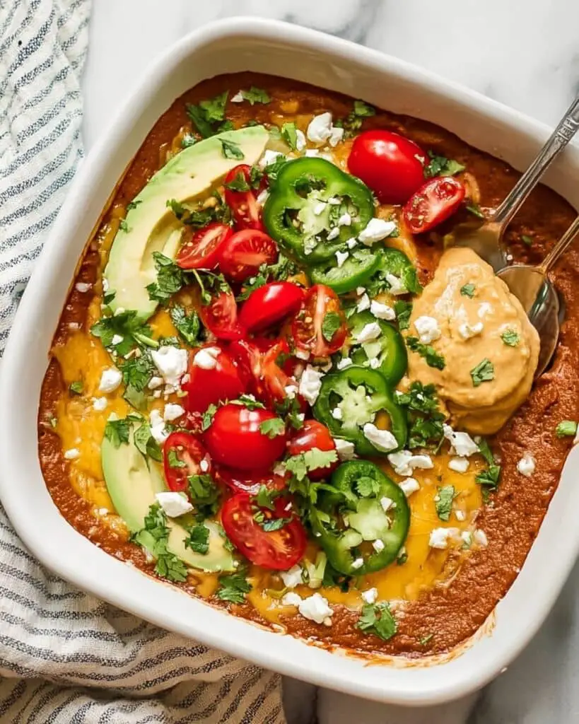 Creamy Baked Refried Bean Dip with Cheese and Green Chiles Recipe