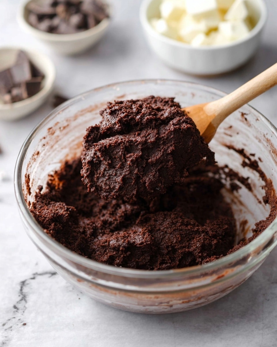 The image shows nine white bowls and one loose egg arranged on a white marbled surface. At the top center is a small white bowl with a rectangular piece of butter. To the right, a medium white bowl is filled with white flour. Below it, another medium white bowl contains dark brown cocoa powder. Next to it, a similar bowl is filled with white granulated sugar. In the center, a small white bowl holds white mini marshmallows. At the bottom left, a small white bowl contains chunks of dark chocolate. Above it, a small white bowl has dark brown liquid vanilla extract. On the left side, a white plate holds four piles of different powders in shades of red-brown and white. Finally, a single brown egg is placed loosely on the white marbled surface near the top left. photo taken with an iphone --ar 4:5 --v 7