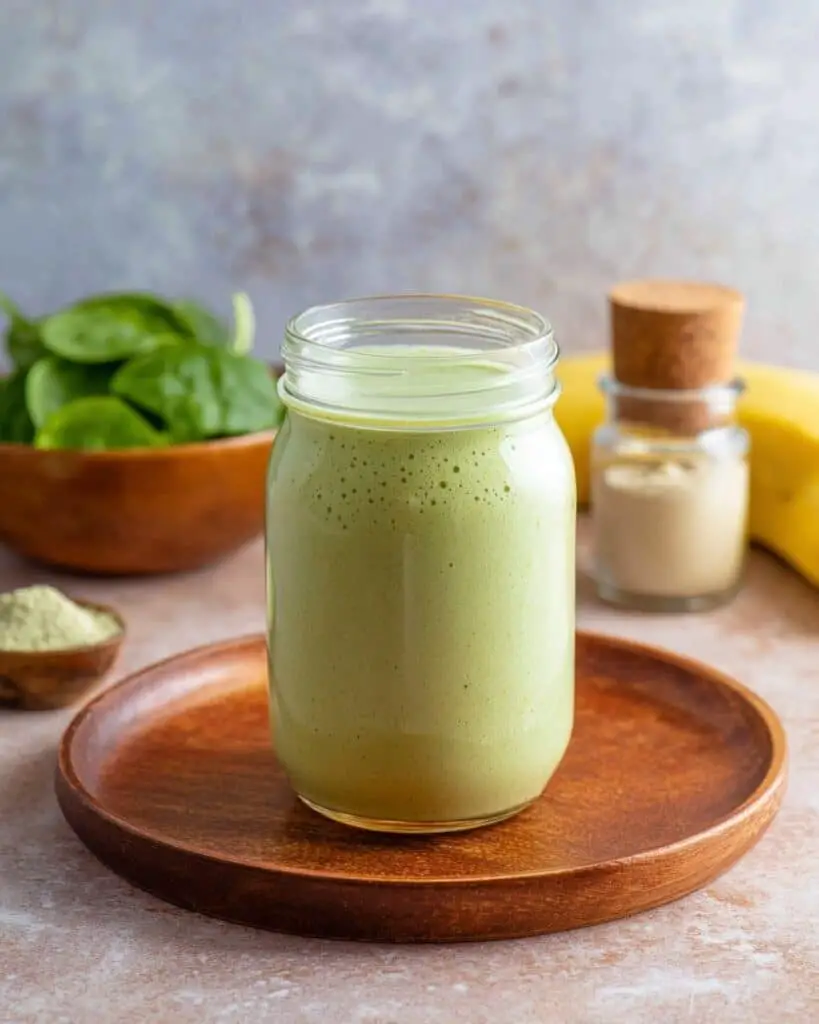 Green Power Smoothie with Banana, Berries, Spinach, and Coconut Cocoa Recipe