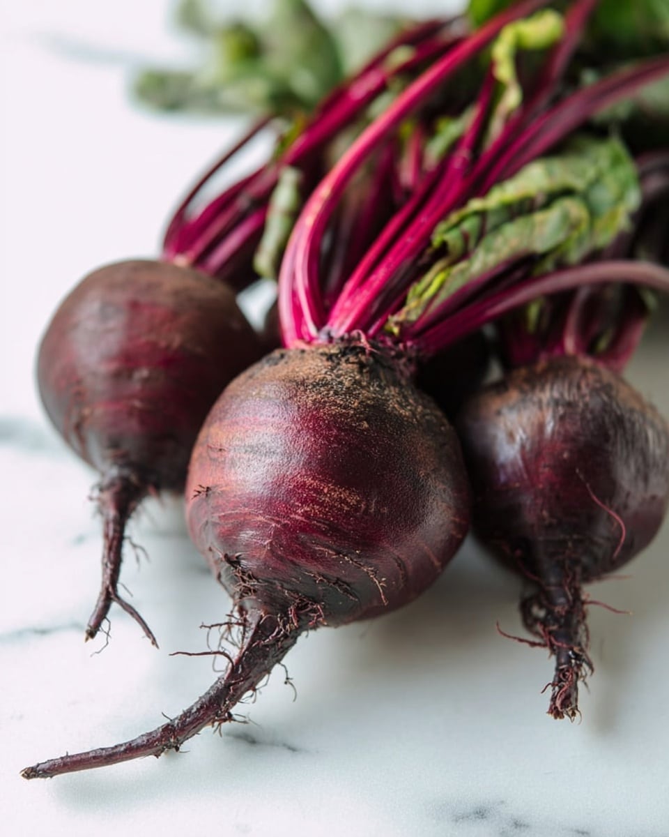 A glass filled with a thick, smooth dark red smoothie topped with two halves of a bright red strawberry with green leaves. The surface of the smoothie is sprinkled with small white and green seeds. The glass sits on a round wooden board placed on a white marbled surface. A whole strawberry is partially visible in the bottom right corner of the image. photo taken with an iphone --ar 4:5 --v 7