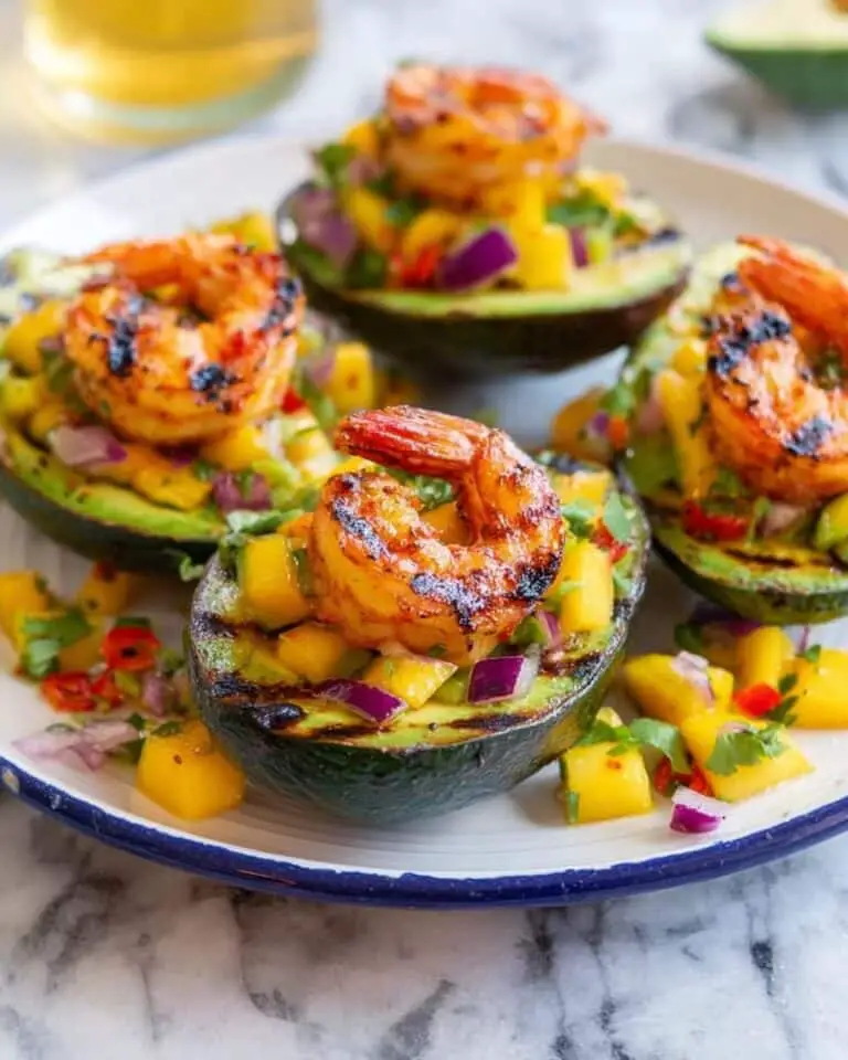 Stuffed Grilled Avocados with Mango Salsa and Shrimp Recipe