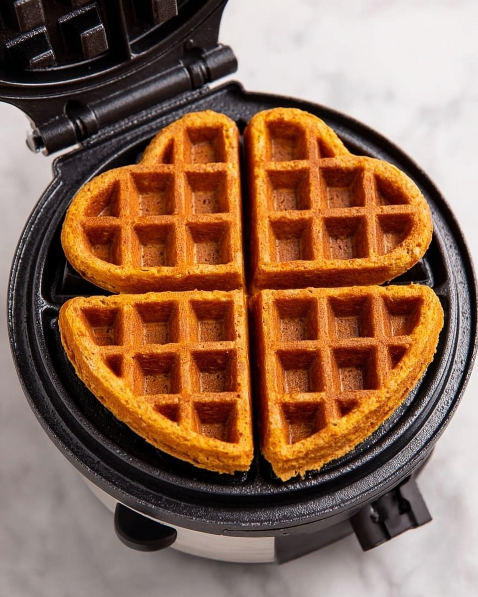 A stack of three golden brown waffles sits on a white plate with a wooden rim on a white marbled surface. The waffles have a crisp, textured grid pattern. On top, there are two small squares of melting butter that are pale yellow. Drizzled over the butter and waffles is shiny amber syrup that fills some of the waffle pockets. Scattered across the top and around the plate are chopped and whole pecans that are dark brown with a rough texture. To the side of the plate is a silver fork resting on the surface, and a bowl of more pecans is visible in the top left corner. Photo taken with an iphone --ar 4:5 --v 7