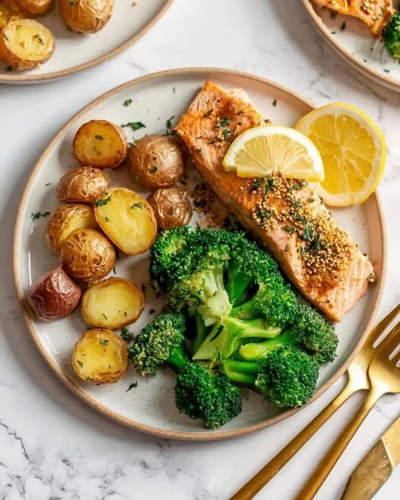 Sheet Pan Honey Mustard Salmon with Potatoes and Broccoli Recipe