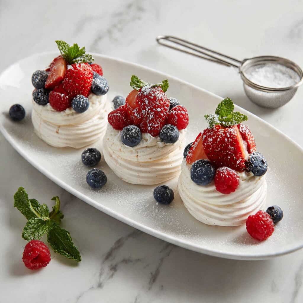 Mini Pavlovas with Whipped Cream and Fresh Fruits Recipe