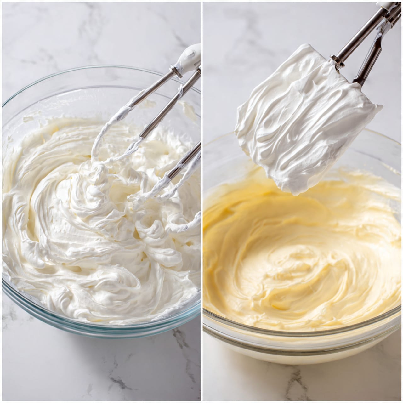 A white fluted pie dish holds a three-layer cookies and cream pie placed on a white marbled surface. The base layer is a dark, crumbly chocolate cookie crust that forms the edge of the pie. The thick middle layer is a creamy, light brown filling with visible dark cookie pieces mixed throughout, spread smoothly but with some soft swirls for texture. On top, there are nine evenly spaced dollops of white whipped cream piped around the edge, each sprinkled with small dark cookie crumbs. The scene includes a pale pink cloth partially visible on the left and a stack of white plates with blue patterns on the top right, along with some whole chocolate cookies placed nearby, creating a cozy setting. Photo taken with an iphone --ar 4:5 --v 7