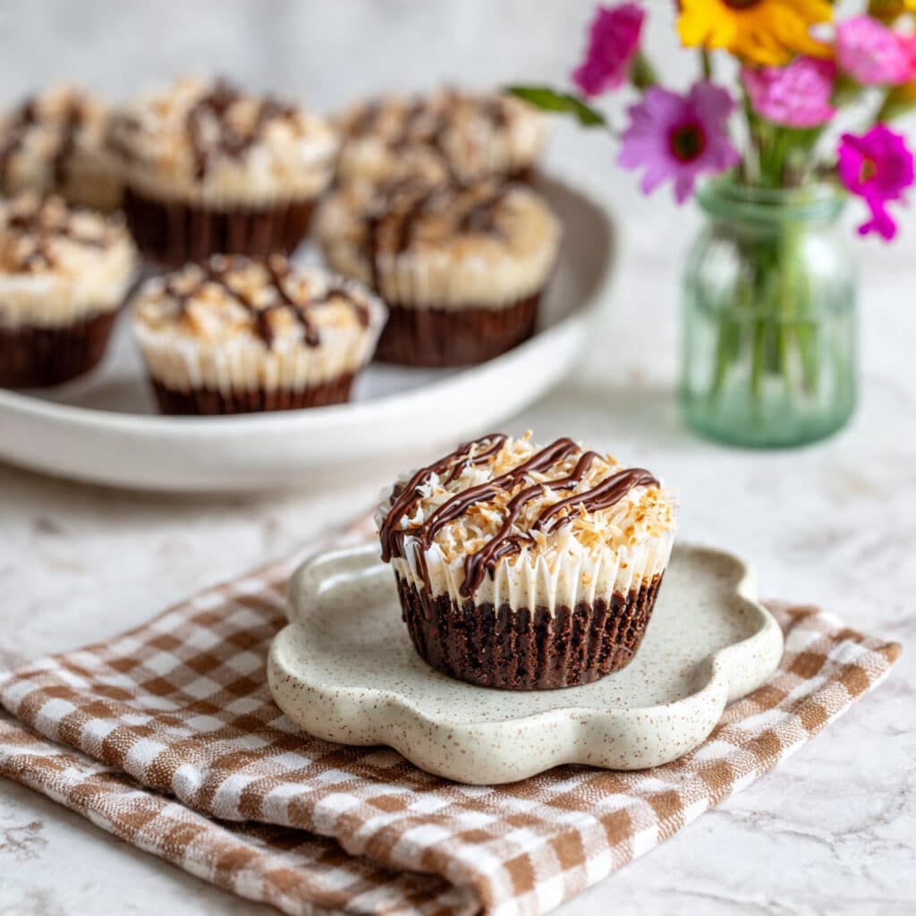 German Chocolate Cupcakes with Coconut Pecan Frosting and Chocolate Ganache Filling Recipe